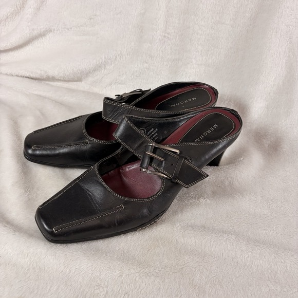 Merona Shoes - Merona Black Leather Mary Jane Mules Square Toe Block Heel‎ 8 Witchy Whimsygoth